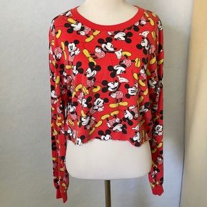 Disney Red Mickey Mouse Print Long Sleeve Crop Top